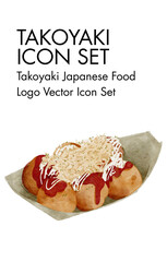 Takoyaki japanese Food logo vector Icon set
