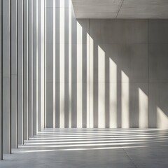 Sunlit minimalist concrete interior with vertical shadows