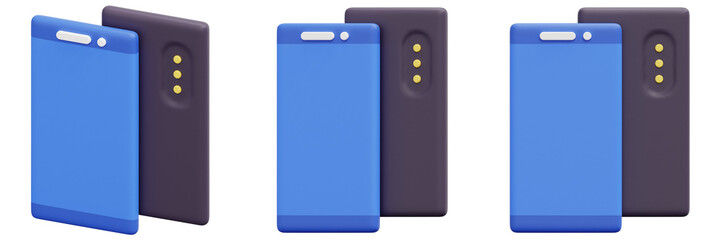 Set of Blue and Purple Smartphones 3d Render Icon Illustration