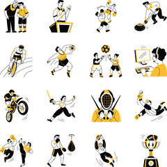 Bundle Showing Sportspersons Hand Drawn Illustrations 
