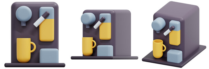 Set of a Coffee Machine with Yellow Mug 3d Render Icon Illustration