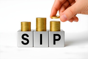 SIP investment savings financial planning stack coins hand placing money mutual fund return wealth growth personal finance economy concept budget goal systematic investment plan