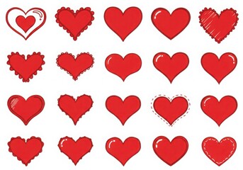 Set of red heart shapes isolated on white background