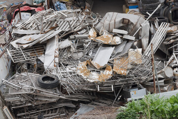 A pile of metal waste of the same type