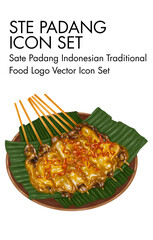 Sate padang indonesian traditional Food logo vector Icon set
