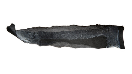 Old torn black paper with curled edge on white background