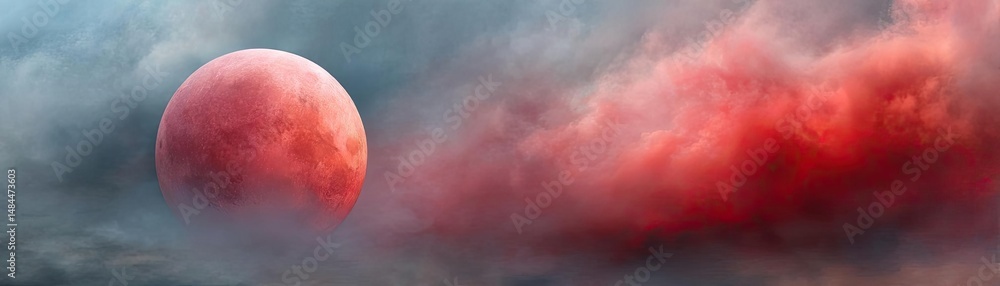 Aufkleber red moon behind black clouds at night with abstract fire concept. a stunning view of a blood moon am