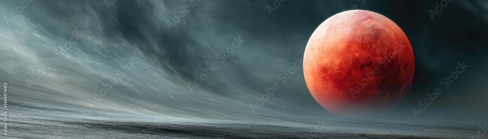 Aufkleber red moon behind black clouds at night with abstract fire concept. a striking red moon illuminates th
