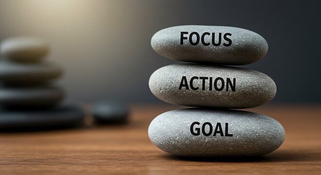 Stacked Stones Showing Focus, Action, and Goal for Motivation