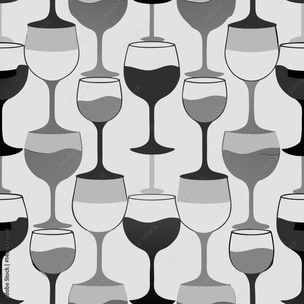 Poster seamless vector pattern of overlapping wine glasses in monochrome style