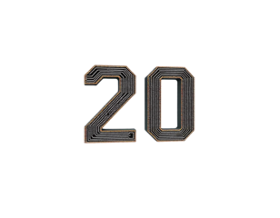 Digitally rendered number 20 with circuit board texture