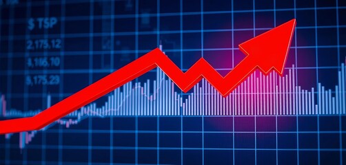 Fototapeta premium Red arrow plummeting through a financial graph depicting economic crisis, stock market, drop