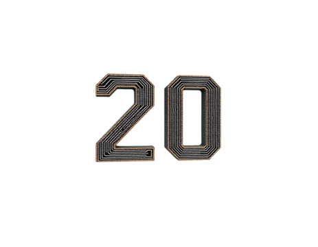 Digitally rendered number 20 with circuit board texture