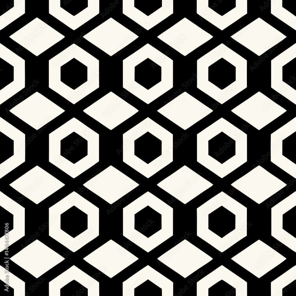 Poster abstract black and white seamless vector pattern with geometric shapes