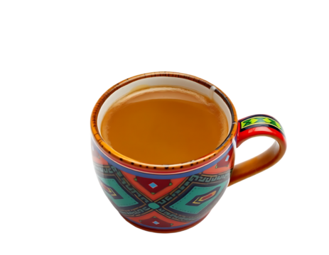 Close-up of a beautifully decorated coffee mug filled with a warm beverage.