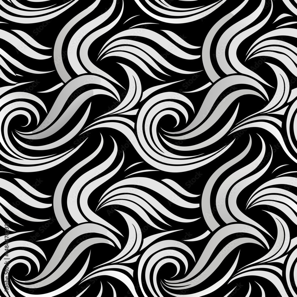 Poster elegant wave seamless vector pattern with curved lines on black background