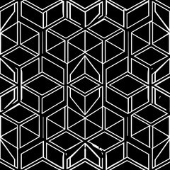 Geometric chic seamless hexagon grid vector pattern in black and white  