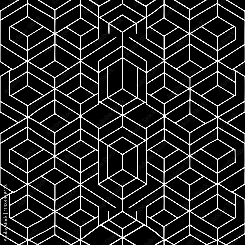 Poster geometric seamless vector pattern with hexagon grid on black background
