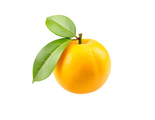 Fresh, juicy orange with green leaves against a transparent backdrop