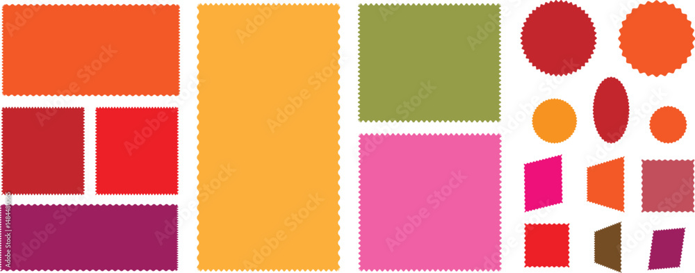 Poster set of with zigzag edge colorful frames scalloped geometric shapes stickers with zigzag wavy edge se