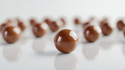 Caramel candies are presented alone on a clean white surface, highlighting their smooth shape.