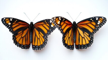 Fototapeta premium Macro butterfly details extreme closeup of monarch butterfly wing textures perfectly lit for professional photography on white overlay cut out on isolated transparent removed background