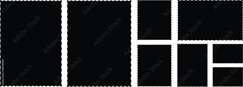 Aufkleber black silhouette scalloped frames. geometric shapes stickers with zigzag wavy edge. set of frames wi