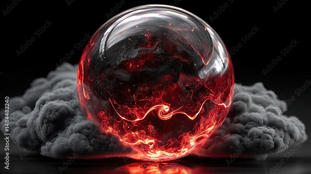 Aufkleber red moon behind black clouds with abstract fire and smoke concept. a glowing sphere surrounded by da