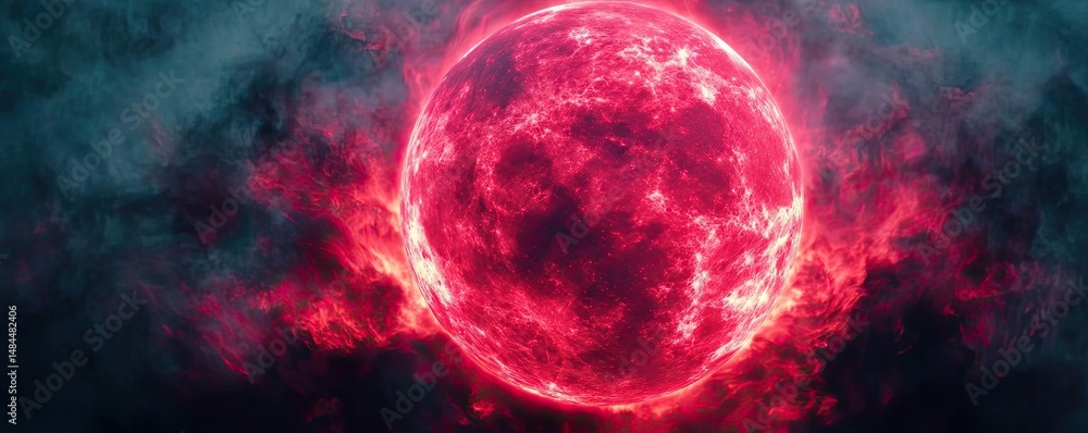 Aufkleber red moon behind black clouds with abstract fire and smoke concept. a mesmerizing red sun radiates en