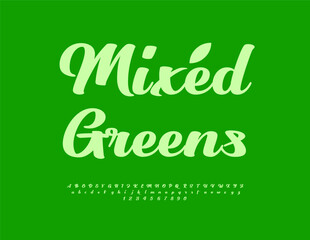 Naklejka premium Vector Vegan template Mixed Green. Beautiful Cursive Font, Calligraphic Alphabet Letters and Numbers