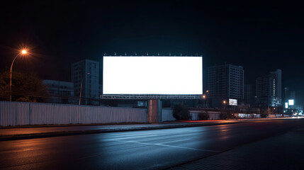 Blank Advertisement Billboard at Night in Urban Cityscape