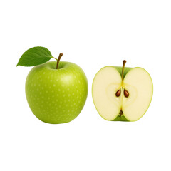 green apple with a slice isolated on transparent or white background png