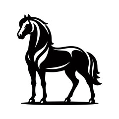 Traditional Vector Art of Rearing Horse in Monochrome for Tattoo Poster or Equestrian Brand Featuring Strong Elegant Pose
