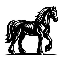 Horse Vector Illustration in Powerful Rearing Pose with Artistic Flowing Mane in Black and White for Tattoo Poster and Branding

