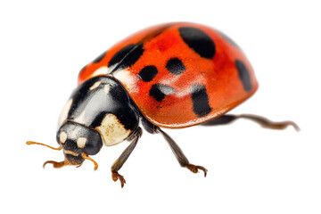 Naklejka premium Close-up of a Seven-Spotted Ladybug on White Background