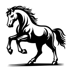 Vintage Rearing Horse Drawing in Engraved Black and White Style for Tattoo Poster and Branding Illustration of Animal Power