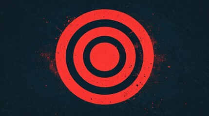 Abstract Red Target Symbol on Dark Background with Grunge Texture Creating a Striking Visual Impact