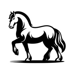 Black Stallion Rearing in Dramatic Line Art Style for Posters Tattoos or Classic Farm Animal Branding Vector Illustration