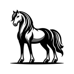 Rearing Stallion in Traditional Line Art Vector with Bold Pose and Dynamic Hair Movement for Poster Tattoo and Branding Use