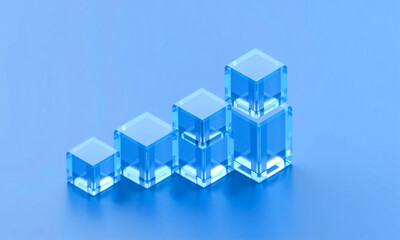 Abstract isometric blocks stacked in progression glass-like textures and clean blue tones  Generative AI