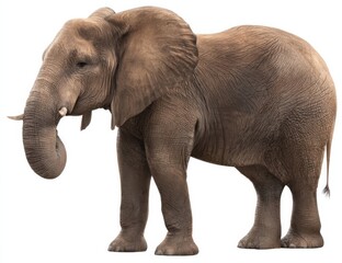 Obraz premium Full Body View of an African Elephant Standing Isolated on a White Background Ideal for Wildlife Conservation Campaigns and Educational Material Representing Strength and Nature : Generative AI