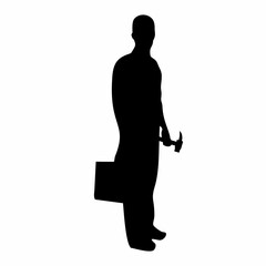 Silhouette of Construction Worker Holding Tool Box