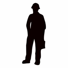 Silhouette of Construction Worker Holding Tool Box