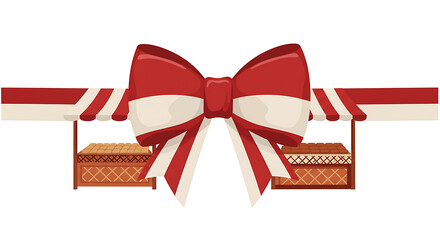 Decorative Market Stall with Striped Canopy and Red Ribbon