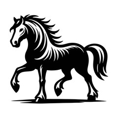 Black and White Vintage Rearing Horse Drawing in Engraving Style for Tattoo Poster and Animal Farm Themed Brand Identity