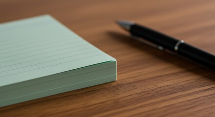 Notepad and Pen on Wooden Desk for Writing or Taking Notes
