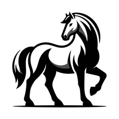 Powerful Stallion in Black and White Vector Drawing Featuring Rearing Motion and Engraved Detail for Poster Tattoo and Branding