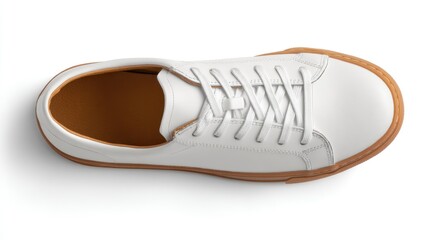 Overhead view of a white leather sneaker
