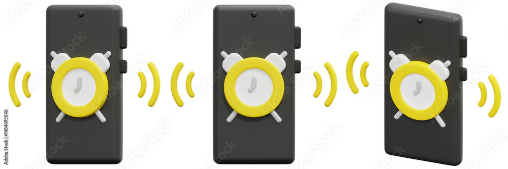 Poster set of smartphones displaying alarm clock icons and wireless signals 3d render icon illustration