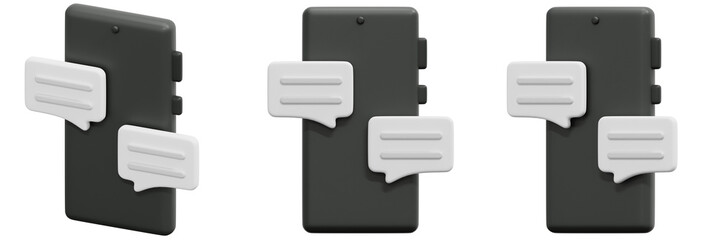 Set of Smartphones with White Chat Bubbles 3d Render Icon Illustration
